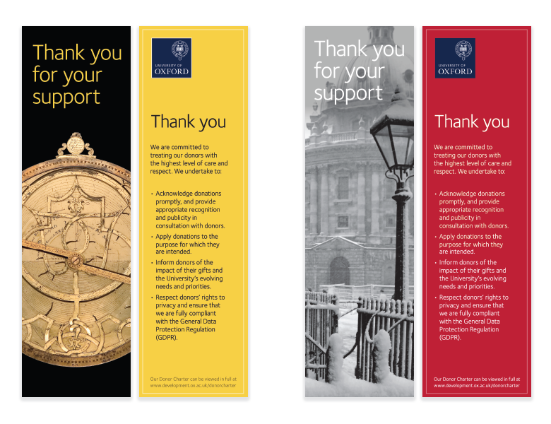 Oxford University bookmarks design yellow and red